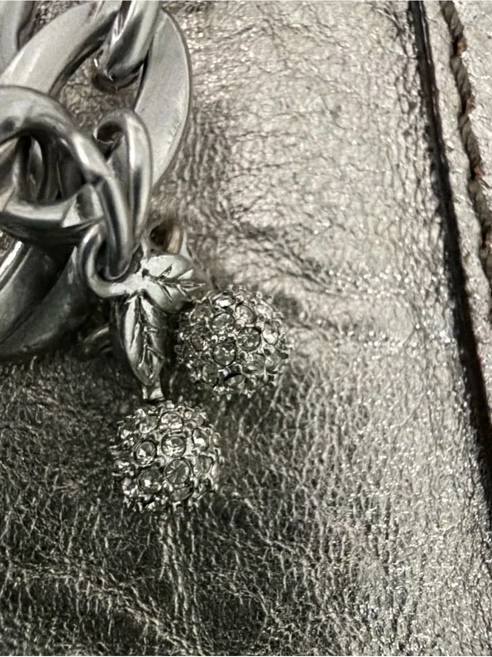 Juicy Couture Metallic Silver Chain charm Accent Women’s Shoulder Bag